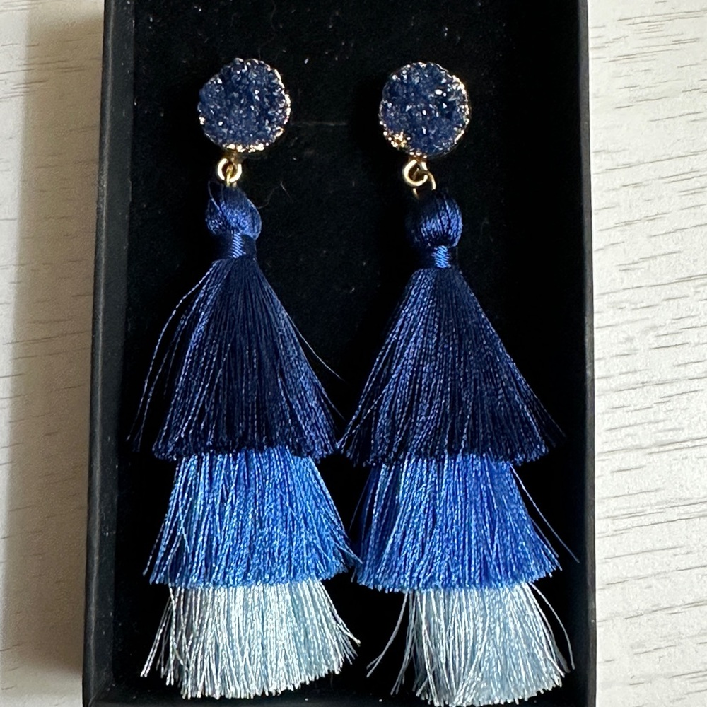Luxurious Blue Ombre Tassel Earrings